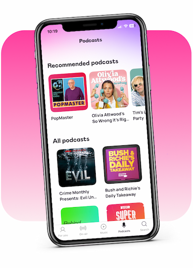 Phone showing showing on recommended podcasts and all podcasts sections